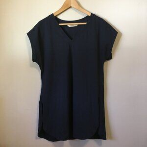 Dark Navy Blue Long Cotton Side Slit Tunic Tee